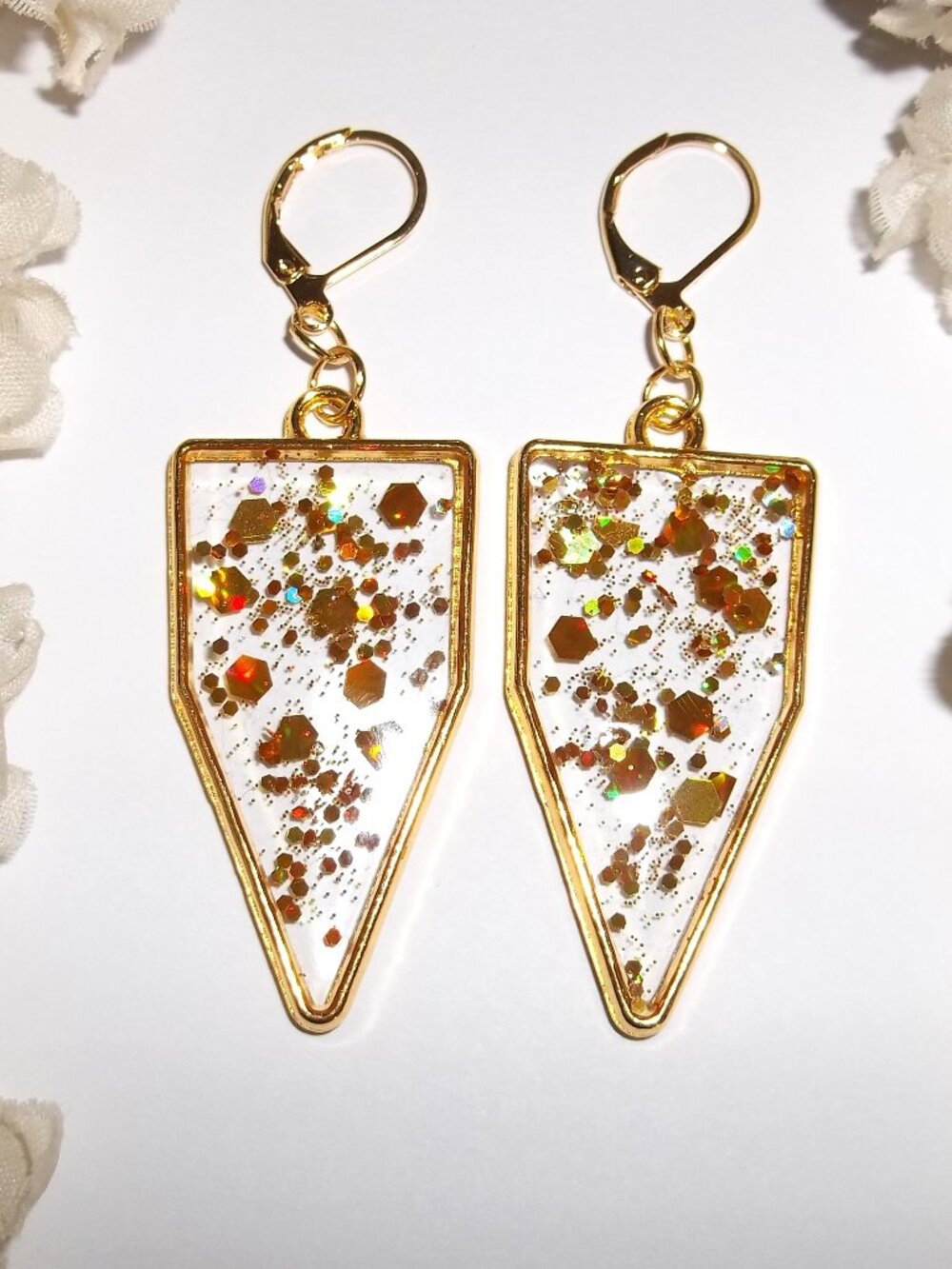 Gold Earrings Sparkle Set Pair Dangle Drop Lever Back Jewelry Gift Woman D487